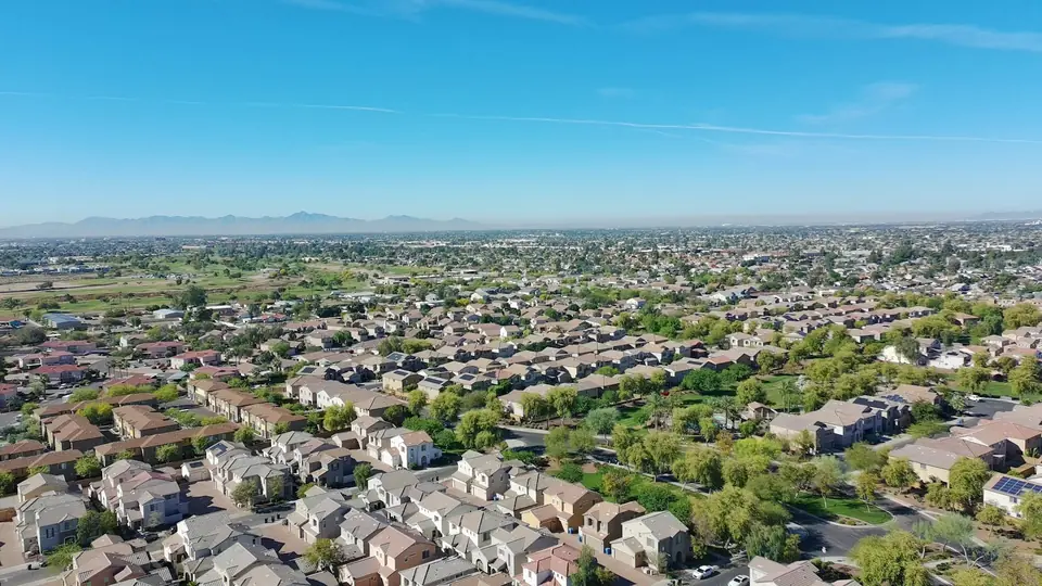 Aerial view of a suburban East Valley neighborhood